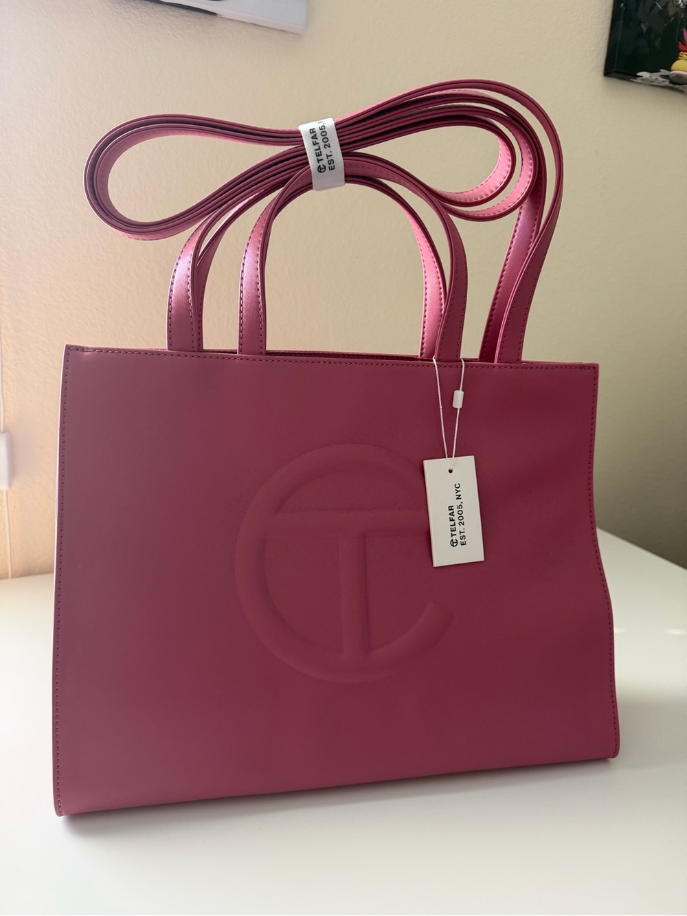 Telfar Embossed Logo Pink Tote Bag